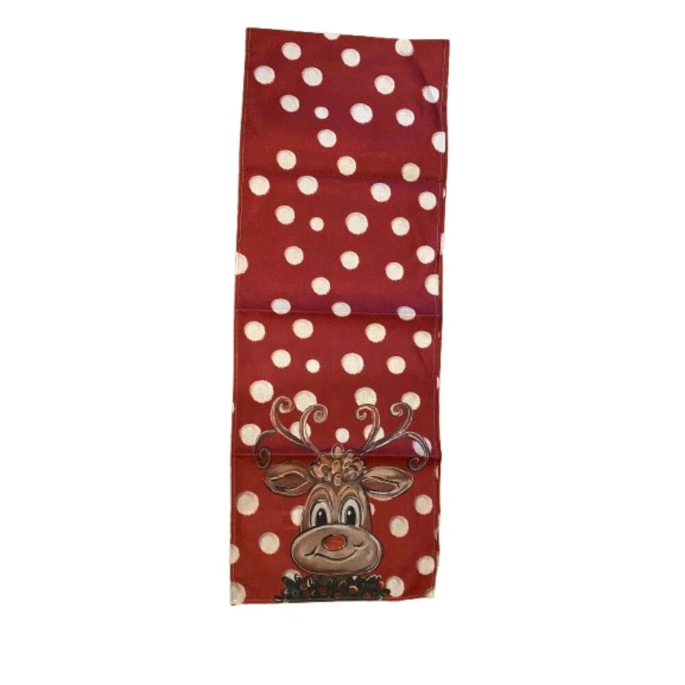 Table Runner Christmas 13x72in Reindeer Red